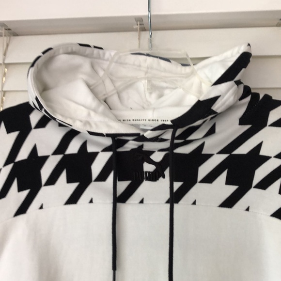Puma Hoodie White Black Houndstooth Long Sleeve SZ M - Picture 2 of 5
